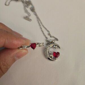 Heart zircon stone moon necklace and ring set